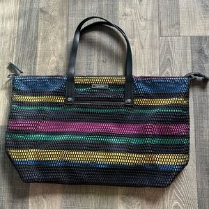 Calvin Klein Multicolor Rainbow Stripe Mesh Overlay Shoulder Bag Tote